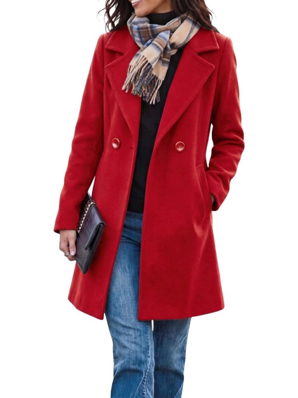Chic Tan Long Wool Trench Coat with Notched Lapel | Stylish Peacoat for Women